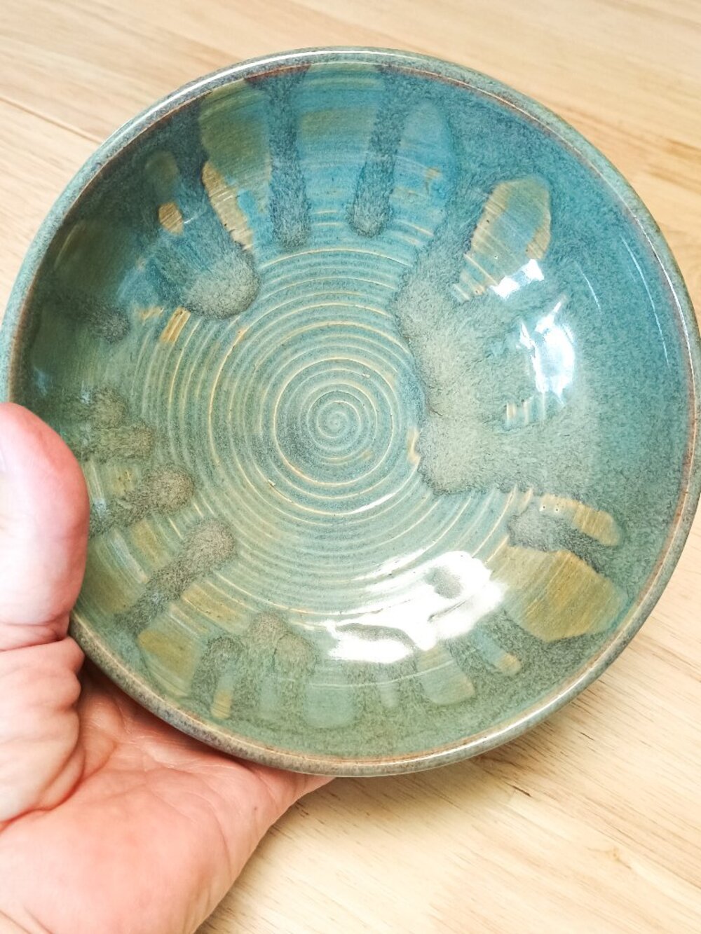 Art Pottery 6.5" Bowl, Drip Ware, Blue Green, Studio Stoneware, SIGNED NS - Picture 1 of 6